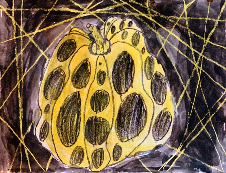 Painting inspired by Yayoi Kusama's "Pumpkin" (age 9)