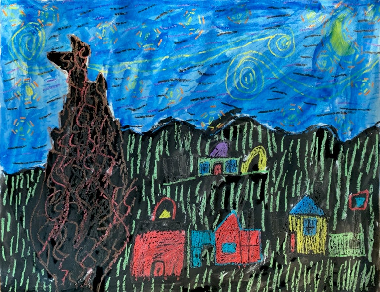 Painting inspired by Vincent Van Gogh's "Starry Night" (age 9)